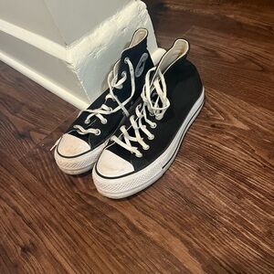 Converse platform Black High-Top Sneakers with White Accents
